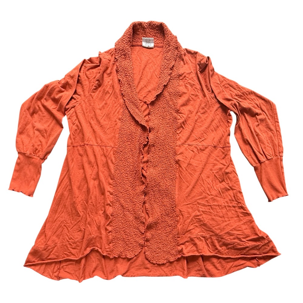 CMC Color Me Cotton Cardigan Womens XL Orange Textured Shawl Open Front USA Made